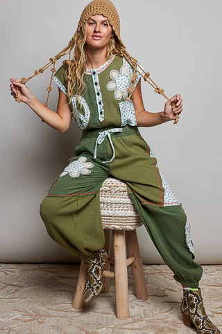 POL Wanderlust Olive & Aqua Jumpsuit
