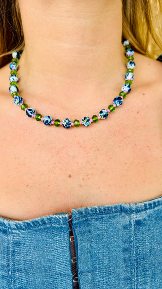 Jill Green & Blue Bead Magnetic Closure Necklace
