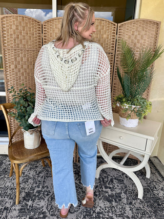 Alternate view of POL Shine Bright Star Ivory Open Weave Top
