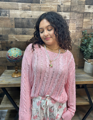 Alternate view of POL SOFT PINK Twisted Weave Long Slv Sweater Top
