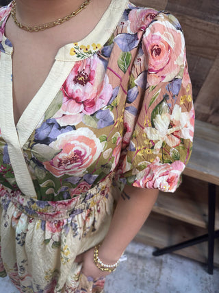 Alternate view of Oddi Spring Garden Floral Puff Slv Midi Dress
