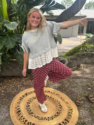 Alternate view of Moxie Dots BURGUNDY Gypsy Fit Barrel Pants
