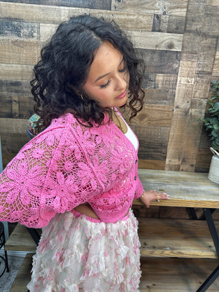 POL BUBBLEGUM PINK Cardigan Crochet Sweater Top