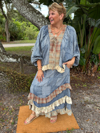 Alternate view of I'm the Problem Patchwork Ruffle Top
