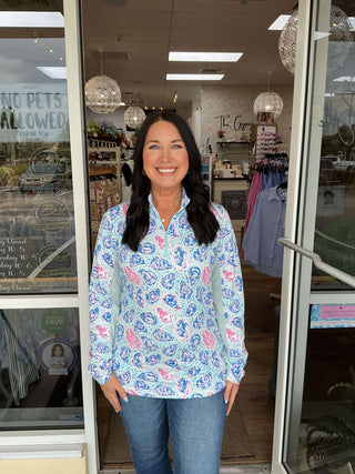 Simply Southern Zip Up Athletic Top in oyster color, women's activewear, lightweight and stylish design, final sale item.