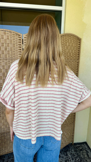 Out of Line Pink Striped Top OVERSIZED
