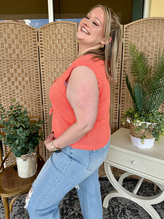 Alternate view of Papaya Tie Front Cardigan Vest Top
