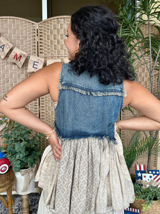 Alternate view of Young Threads Boho Cowgirl Denim & Ivory Tiered Top
