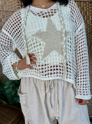 Alternate view of POL Shine Bright Star Ivory Open Weave Top
