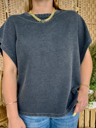 Alternate view of Easel Plain Jane BLACK Drop Shoulder Top OVERSIZED
