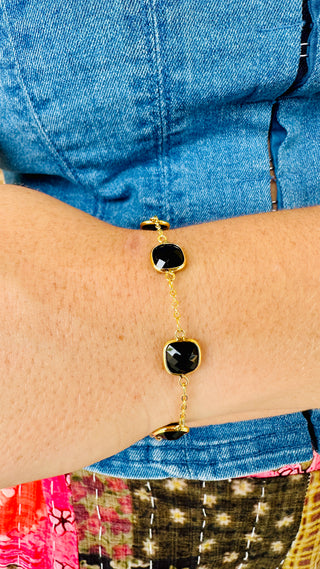 Black Crystal & Gold Magnetic Bracelet
