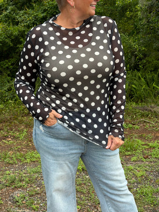 Easel Dots Dots Dots BLACK Mesh Layering Top
