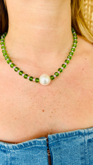 Annalise Green Bead & Pearl Magnetic Closure Necklace
