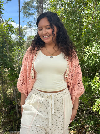 POL Peach Crochet Shrug Top