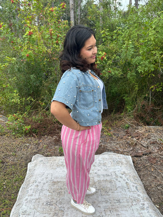 Cozy Co Pearl Washed LT WASH Denim Short Sleeve Shrug Top