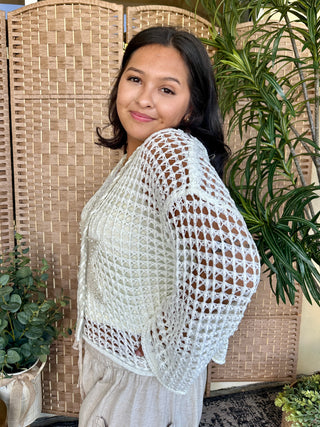 Alternate view of POL Shine Bright Star Ivory Open Weave Top
