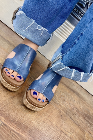 Corkys Kiss N Tell Ocean Blue Wedge Sandal