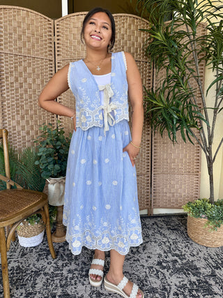 Alternate view of Walk in the Park Blue Embroidered Skirt Set
