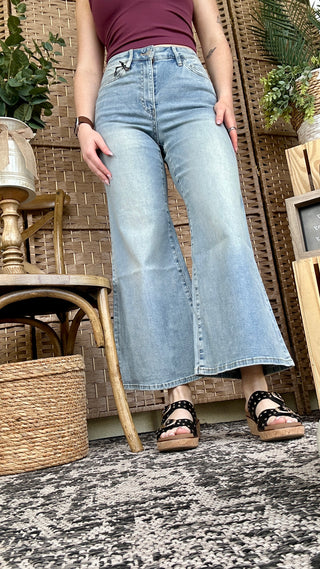 Alternate view of MICA W3377-A Light Wash Palazzo High Rise Jeans
