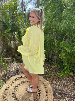 Lemon Yellow Crinkle Tie Back Top