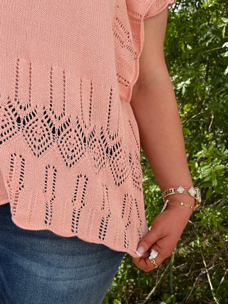 Salmon Pink Crochet Happy Day Top