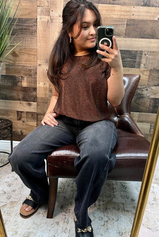 Sew In Love Copper Round Neck Short Sleeve Sparkle Top