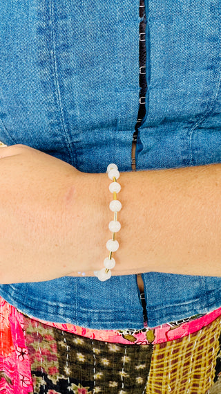 White Glass Bead Magnetic Bracelet
