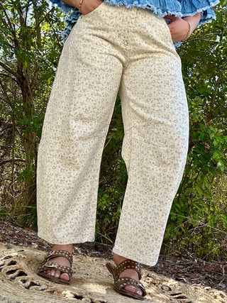 Cream & Ditzy Blue Floral Gypsy Fit Button Fly Pant