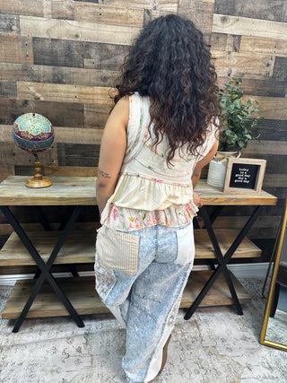 Alternate view of POL NATURAL Floral Contrast Trim Square Neck Tank Top
