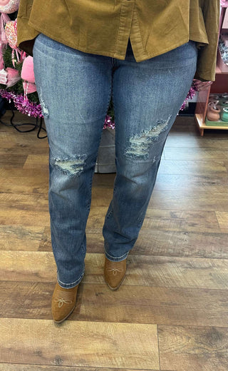 Judy Blue 82641 High-Waisted Destroyed Dad Jean with Distressed Details