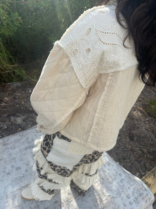 POL Relaxed Fit Denim Jacket w/ Quilting & Lace Accents (2 COLORS)