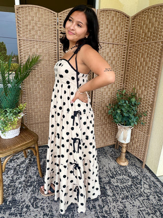 Alternate view of Tied Up For The Moment Dotted Maxi Dress

