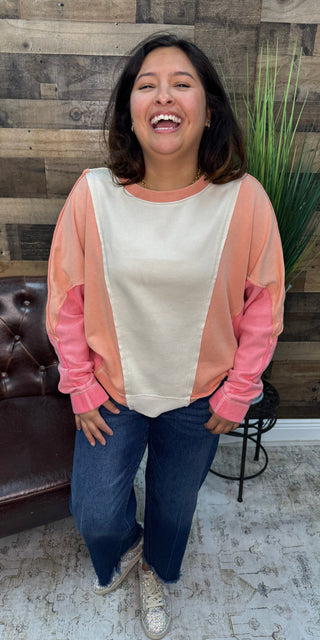 Coral Mix Long Sleeve Oversized Top