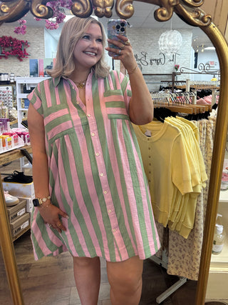 Strawberry Mint Striped Picnic Dress