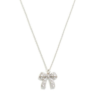 Silver Pearl Small Bow Necklace Coquette