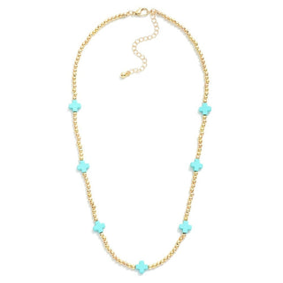 Turquoise Dainty Cross Gold Bead Necklace