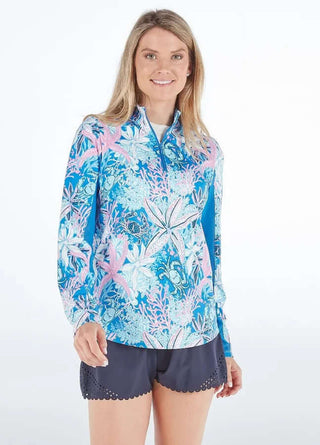 Simply Southern Zip Up Athletic Top in Reef color, featuring lightweight design and front pockets. Final sale item.