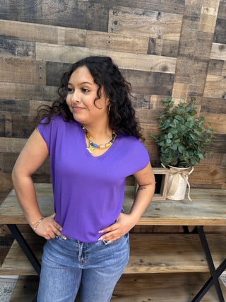Alternate view of Like Love Purple Cap Slv V Neck Knit Top
