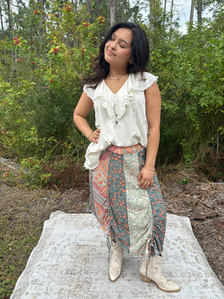 Oli & Hali Patchwork Print Cinched Midi Skirt