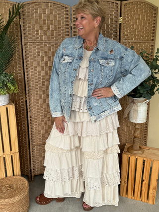 Alternate view of POL Moonflower Pearl Denim Jacket OVERSIZED
