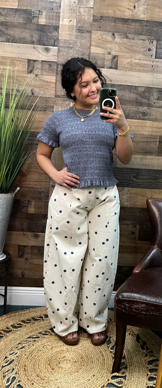 Listicle Midnight Blue Cable Knit Short Slv Ruffle Hem Sweater Top