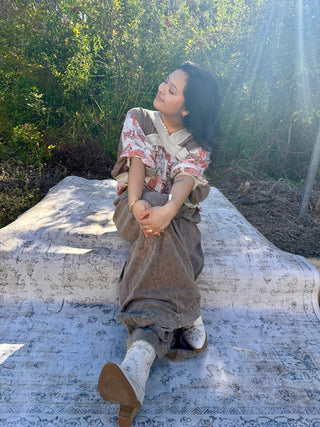 Oli & Hali CHARCOAL Criss Cross Ribbed Patchwork Top