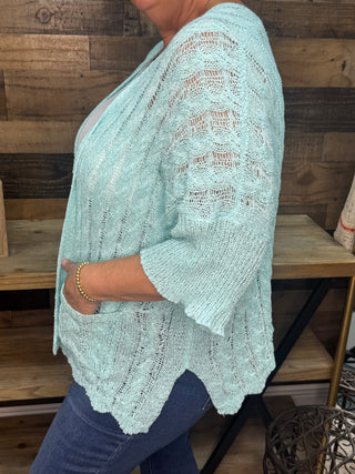 POL ELECTRIC BLUE Crochet Open Front Cardigan