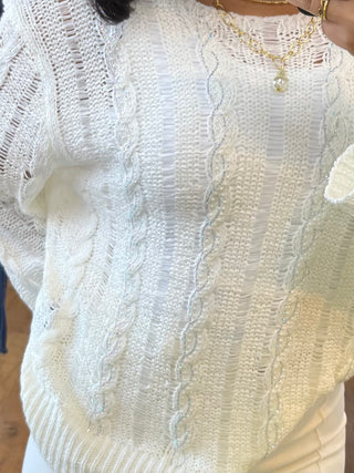 Alternate view of POL IVORY Twisted Weave Long Slv Sweater Top
