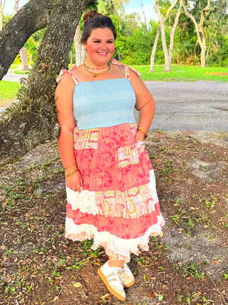 Alternate view of Hello Darlin' Patchwork Tie Shoulder Dress
