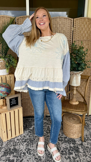 Alternate view of Boho Shores Blue Seersucker Tunic Top
