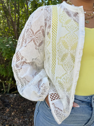 White Lace Woven Crochet Cardigan Top