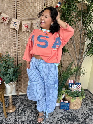Alternate view of Easel Coral USA Terry Top Oversized
