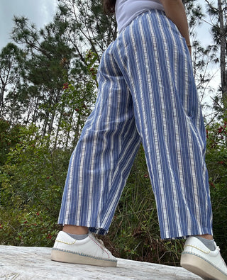 Oddi Blue Striped Relaxed Fit Cotton Pants
