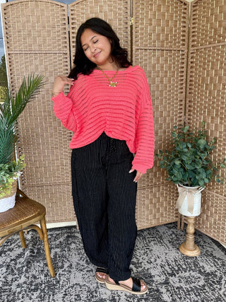 Alternate view of Walking on a Thin Line Black Pinstripe Relaxed Fit Pants
